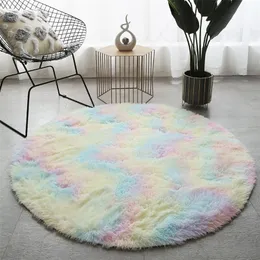 Okrągły pluszowy dywan do salonu Antisllip Puszysty duży obszar maty grube sypialnia dekoracyjne dywany podłogi miękki domek różowy dywan 220811