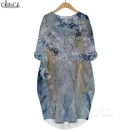 Frauen Retro Muster 3D Gedruckt Kleid Langarm Kleid Tasche Rundhals Kleider Mode Sommer Kleider Robe Vintage Stil 220616