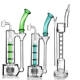 5 층 PERC BONGS HOCKAHS 워터 파이프 흡연 액세서리 유리 버블 블러 헤드 유리 유리 장착 재활용기 대나무 봉 12.2 인치 높이