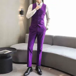 Twopiecs Male Formal Business Solid garnitur dla męskiej mody butik Slim Fit White Purple Dress Dress Suit Pants 210412