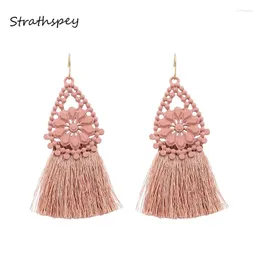 Dangle & Chandelier Pink Black Tassel Earrings For Women Boho Long Fringe Earring Flower Hollow Fashion Jewelry 2022Dangle Odet22