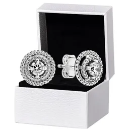 NUOVI orecchini a bottone doppio Halo scintillanti Scatola originale per orecchini da donna in argento sterling 925 Pandora regalo di nozze con diamanti CZ