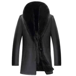 Promotion Low Price Winter Long Detachable Large Fur Collar Leather Jacket Mens Leather Jackets Faux Fur Thick Very Warm Jacket L220725