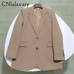 CNlalaxury Chic Einfarbig Frauen Casual Blazer Jacke Büro Dame Taschen Arbeit Anzug Mantel Damen Business Blazer Oberbekleidung 220726