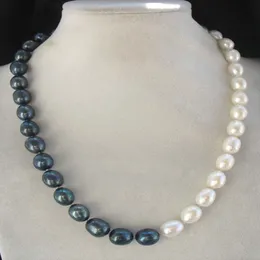 Handgeknüpfte Halskette, naturfarben, 10–11 mm, weiß, schwarz, grau, lila, Süßwasser-Barockperle, fast ovale Perle, 45 cm