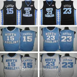 15 Vince Carter Unc Jersey Północna Karolina Błękitna biała zszyta NCAA College Hafdery Suit S-2xl