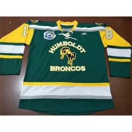 Chen37 Rera 남자 진짜 풀 자수 #18 Humboldt Broncos 18 #humboldtrong 빈티지 그린 하키 저지 또는 사용자 정의 이름 또는 번호 저지