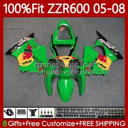 Spritzgusskörper für KAWASAKI NINJA 600CC ZZR600 Gelb Rot 05 06 07 08 Karosserie 134Nr