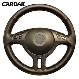 Cardak Handembroidered Black Synthetic Leather Car Steering Wheel Cover for BMW E46 325i X5 E53 E39 J220808
