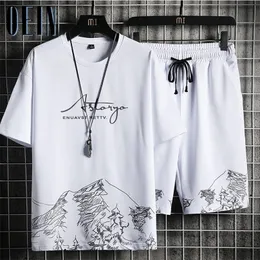 OEIN Mens Shorts Sets Fashion Streetwear Printing T Shirts Sports Shorts Suits Summer Casual Men Clothing Sets Tracksuits 220608