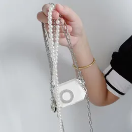 Mini Purse Case PC för AirPods 1 2 Pro Bag Silk Scarf Keychain Utsökt personlig förvaring Small Chain Pearl Shoulder Pendant Women Accessories Keyring Gift Sweet