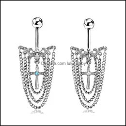 Body Arts Tattoos Art Health Beauty 14G Chain Dangle Belly Button Ring Stainless Steel Alloy Cross Tassel Navel Barbell Pierc Dh5Tj