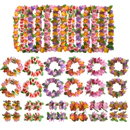 4st/Set Hawaiian Leis Garland Artificial Necklace Hawaii Flowers Leis Party Supplies Beach Fun Wreath Diy Gift Decor