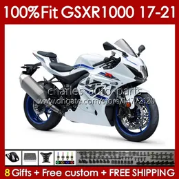 OEM-mässor för Suzuki GSXR-1000 GSXR 1000 CC K17 2017-2021 146NO.196 GSXR1000 17 18 19 2020 2021 GSX-R1000 1000CC 2017 2018 2019 20 21 Injektion Mold Body White Pärl