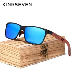 Kingseven Retro Women's Glasses Solglasögon Män vintage Aluminumvedsolglasögon för män med träfodral 220531