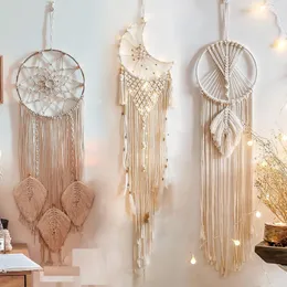 Tapestries Boho Macrame Dream Catcher Tapestry مع Crystals Stones Moon Catchers لغرفة النوم بوهيمي ديكور الزفاف