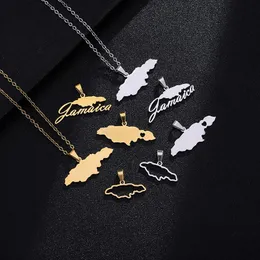 Anhänger Halsketten Edelstahl Jamaika Karte 4 Arten von Stil Goldfarbe Jamaikanische Frauen Land Schmuck GeschenkAnhänger