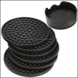 4.3inch 6pcs/set black Round Sile Drink Casters Cup Mat Mat Costers Tableware With Holder 60pcs AAA780ドロップ配信2021マットパッドテーブルDEC