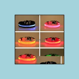 Pet Supplies Nylon Led Dog Collar Noc Bezpieczeństwo Miga Glow W Dark Leash Dogs Luminous Fluorescencyjne kołnierze Quickily Drop Dostawa 2021