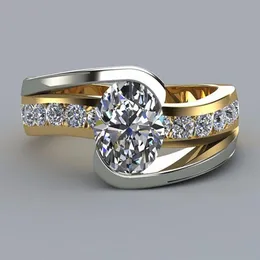 Pierścionki ślubne owalne złoto z cyrkonu sześcienne dla kobiet biżuteria mody błyszcząca kryształy zaręczynowe kobietę anel giftwedding
