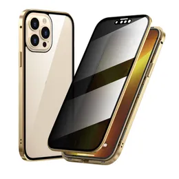 New Update 360 Metal Magnetic Cases Double-side Privacy Temper Glass Case For iPhone 11 12 13 Mini Pro Max Cell Phone Accessories Cover