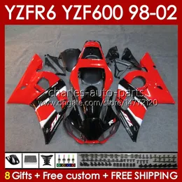 Body Kit för Yamaha YZF R6 R 6 98-02 YZFR6 98 99 00 01 02 BOODYWORK 145NO.93 YZF 600 CC YZF-600 Frame YZF-R6 YZF600 600CC 1998 1999 2000 2001 2002 ABS FAIRINGS FACTORTY RED BLK