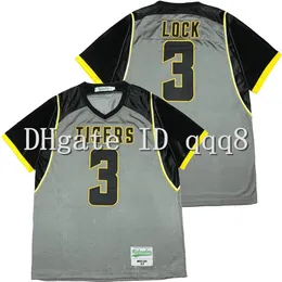 Na85 toppkvalitet 1 HHigh School Tigers #3 Drew Lock Jersey Gray 100% sömmar American Football Jersey Size S-XXXL