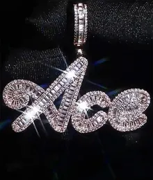 Custom Name A- Z Baguette Stones Cursive Letters Pendant Necklace For Men Women Gifts Cubic Zirconia Necklace Hip Hop Jewelry