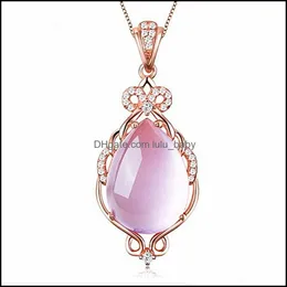 Colares pendentes Moda Moda de luxo de luxo Sier colar feminino rosa natural Hibiscus Stone Rose Gold Clavicle Chain Simple je dhoqh