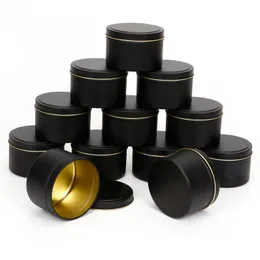 Caixas de armazenamento caixas de luxo de luxo redondo potes de velas pretos com tampa de latas de contêiner em granel