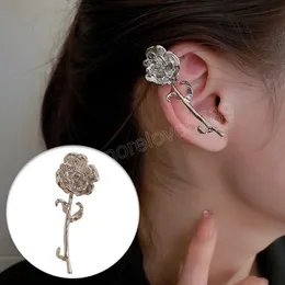 Fashion Silver Color Rose Flower Clip Earring för kvinnor utan genomträngande Vintage Alloy Geometric Ear Cuff Girls Gift