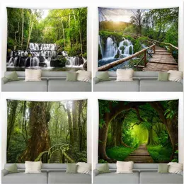Tapestry Natural Forest Waterfall Landscape Carpet Wall Hanging Scene Mandala h