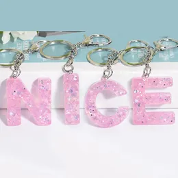 Women Keychains 26 Alphabet Glitter equins Pink Words Handbag English A-Z Letters Resin