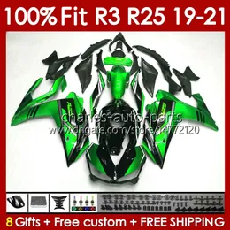 Yamaha için OEM Fairings Kiti YZF-R3 YZF-R25 YZFR3 YZFR25 19-21 Vücut 141NO.130% FIT YZF R 3 25 R-25 2019 2020 2021 Frame R3 R25 19 20 21 Enjeksiyon Kalıp Gövdesi Parlak Yeşil