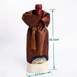 Tassel kinesisk stil vinpåse julflaska täckbord dekoration satin tyg vinflaskförpackning påse 750 ml 50 st sn4596