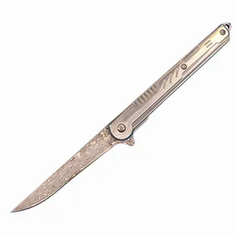 High Quality R8302 Flipper Folding Knife VG10 Damascus Steel Drop Point Blade Stainless Steel Handle Ball Bearing EDC Pocket Knives with Nylon Bag