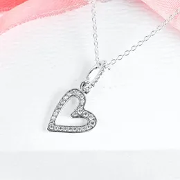 Corrente de pingente de coração de prata esterlina 925 cintilante para mulheres, homens, estilo Pandora, colares para presente, joias 398688C01-50