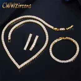 Cwwzircons błyszcząca żółty złoto Kolor księżniczki Cut Cubic Zirkonia Naszyjnik Bransoletka Bransoletka Kobieta sukienka imprezowa Zestawy biżuterii T414 220726