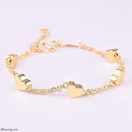 Link Kette Frauen Baby Mädchen Armbänder Gold Farbe Herzförmige Glück Perlen Mode Schmuck Geschenke Fawn22