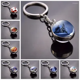 Keychains Snow House Keychain Multicolor Green Christmas Tree Snowflake Emamel Santa Claus Elk Crystal Miri22