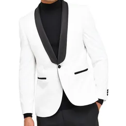 Męskie garnitury Blazers kawałek smoking ślubny dla pana młodego Slim Fit Men Men Custom Made Bridegroom White Jacket with Black Pants Costum Fashion Costum