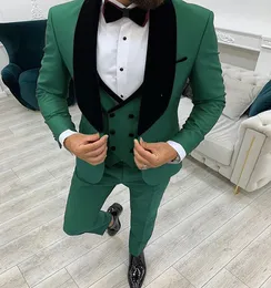 Moderst Green Mens Tuxedo Slim Fit Groomsman Fashion Fashion Double Bastted Vest Tuxedo Groom Suits For Men Wedding Blazer 3 Peças