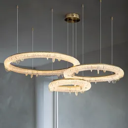북유럽 미니멀리스트 아크릴 반지 LED 펜던트 램프 광택 지연 현대 거실 식당 홈 장식 침실 매달린 조명기구