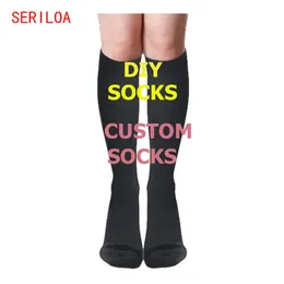 Benutzerdefinierte Socken Kniehohe Lange Modestrumpf Diy Print TEXT P O für Männer Frauen 220707