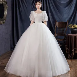 Andra bröllopsklänningar 2022 Shining Beading Simple Dress Puff Sleeve Backless Princess Ball Gown Plus Size Made Vestido de Noiva