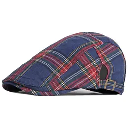 Berets Classic Plaid Flat Hat Men szczyt Beret Cap Herringbone Sboy Unisex Duckbill Hats dla kobiet Regulowane krople
