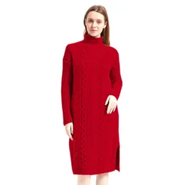 Maglioni da donna Inverno stile lungo caldo maglione di lana vestito addensato rosa pullover di grandi dimensioni maglione casual sciolto sopra il ginocchioDonna