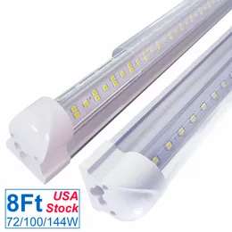 8FT Linkable Shop Lights,144W 14400LM V-Shape T8 LED Tube Fixture,Double Side 4 Rows,Clear Lens 6000K Fluorescent Lamp Replacement For Garage Workshop Basement OEMLED