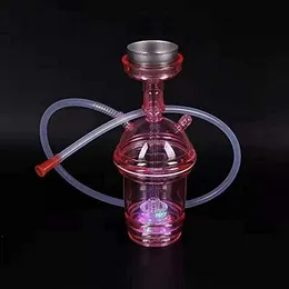 Pink Mini Hookah set med bärbar kopp design LED -lampor Instant Charcoal Roll Blue