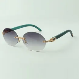 Piccoli set di diamanti occhiali da sole 8100903-B con braccia di legno verde acqua e lenti ovali da 58 mm